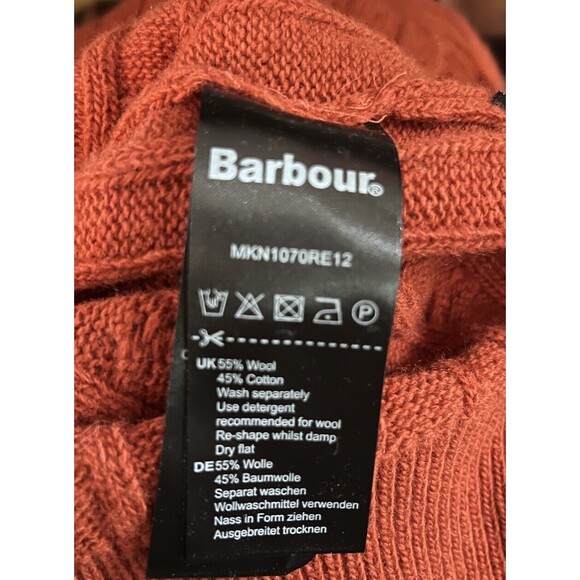 Women's Barbour Wool Cotton Chunky Cable Knit Sweater Sz XL Orange Pullover - Picture 5 of 6